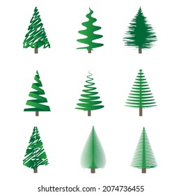 conjunto de ilustraciones vectoriales, árbol de navidad, aislado en fondo blanco, para diseño de banner, volante, diseño web