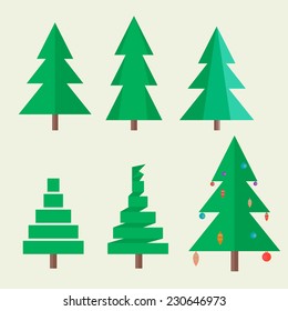 Vector illustration of Set Christmas tree in style flat