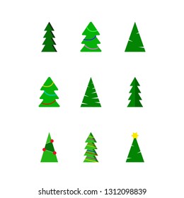 Vector illustration. Set of Christmas trees, modern flat, cartoon design. Can be used for prints - leaflets, posters, business cards, postcards, for web or as design element. Isolated on white. EPS10