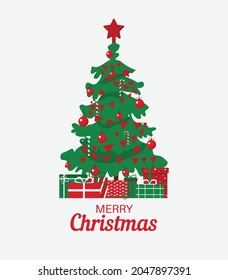 Vector illustration. Set of Christmas trees with gifts and decorations