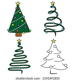 vector illustration of a set of Christmas trees on a white background