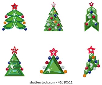 Vector illustration of set of Christmas trees in different styles isolated on white