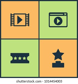 Vector Illustration Set Cinema Icons. Elements of Spotlight, Vinyl player and Music note icon on white background