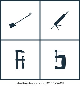 Vector Illustration Set Cinema Icons. Elements of Shovel, Silicone, Clamp and clamp icon on white background