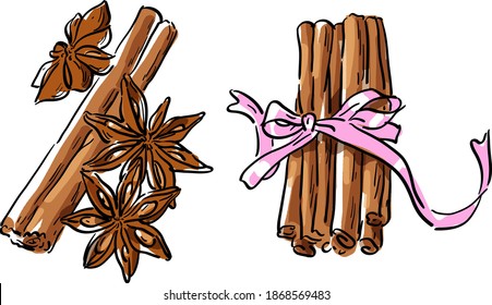 Ilustración vectorial con conjunto con canela y badiano