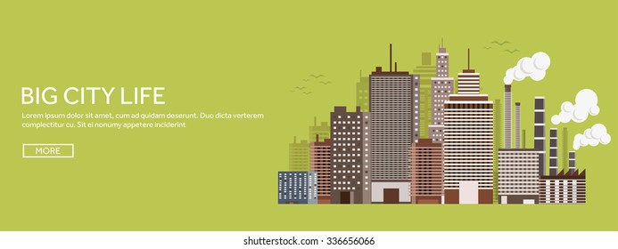 Vector illustration. Set of city silhouettes. Cityscape. Town skyline. Panorama. Midtown houses. Skyscrapers.