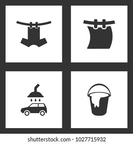 Vector Illustration Set Cleaning Icons. Elements of Laundry on a Rope, car wash and Bucket, a rag icon on white background