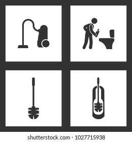 Vector Illustration Set Cleaning Icons. Elements of vacuum cleaner, man toilet cleaner and Toilet brush icon on white background