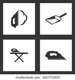 Vector Illustration Set Cleaning Icons. Elements of Iron, Dustpan, ironing table and Iron icon on white background