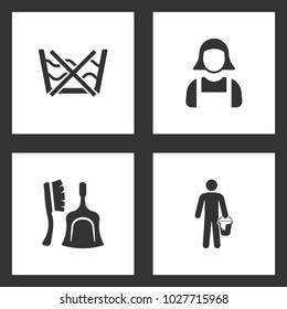 Vector Illustration Set Cleaning Icons. Elements of do not washing care laundry, Maid, Broom and dustpan and Cleaner icon on white background