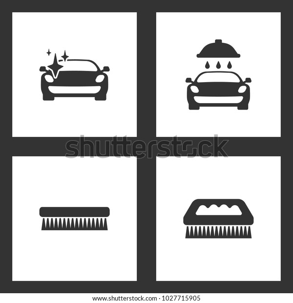 Vector Illustration Set Cleaning Icons.\
Elements of Clean car with a sparkle, car wash, fetlock and fetlock\
cleaning brush icon on white\
background