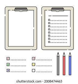 Vector illustration set of Clipboard with checklist