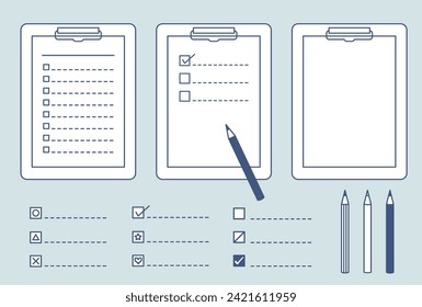 Conjunto de ilustraciones vectoriales del portapapeles con lista de comprobación