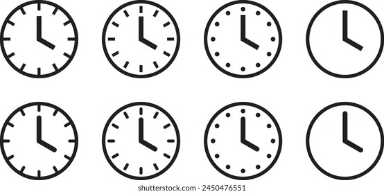 Vector illustration set of clock icons in various shapes