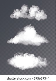 Vector Illustration. Set Of Vector Clouds Isolated With No Background. Smoke Transparent Background