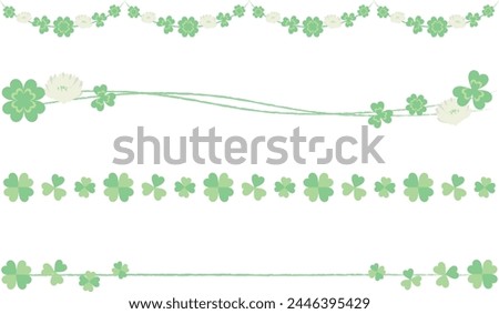 Vector illustration set of clover (white clover) lines, ruled lines and decorative borders.