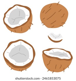 Vector illustration set of coconuts for digital stamp,greeting card,sticker,icon,design