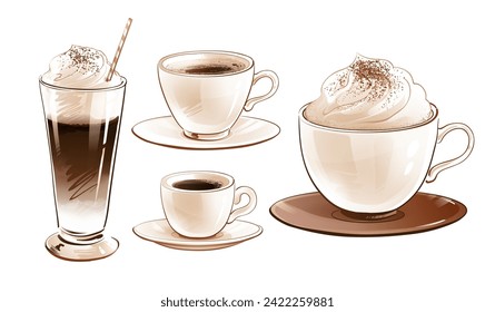 Vector illustration set of coffee cups