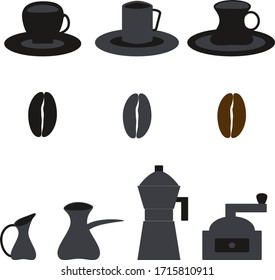 Vector illustration set coffee time. Print on paper, fabric, ceramics. Decoration for showcase, corporate identity