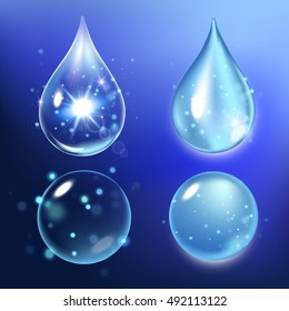 Vector illustration of Set collagen drops, water, transparent, hyaluronic acid.