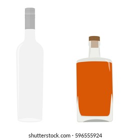 Vector illustration set, collection of alcohol bottles. Alcohol drinks icons. Glass vodka and whiskey bottle