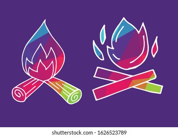 Vector Illustration of Set or Collection of Campfire with Rainbow Colors