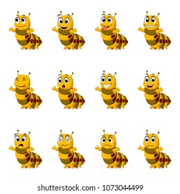 vector illustration of set collection Caterpillar with facial expression