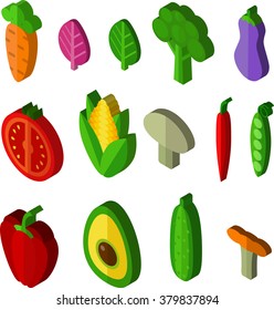 Vector Illustration Set Collection Of Colorful Fresh Vegetables / Vegetarian Food In Simple Cartoon 3D Isometric Style