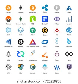 Vector illustration set, collection of crypto currency blockchain flat logo isolated on white background. 