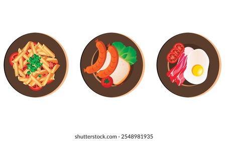 vector illustration set of collection delicious food dishes with an elegant design concept