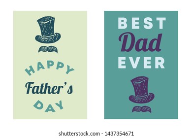 Vector Illustration Set or Collection for Happy Father's Day with Man Hat and Mustache. Graphic Design for Poster, Card, Background, Shirt and More.