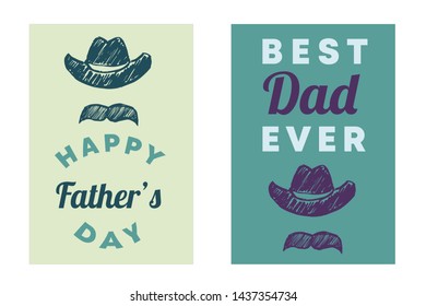 Vector Illustration Set or Collection for Happy Father's Day with Man Hat and Mustache. Graphic Design for Poster, Card, Background, Shirt and More.