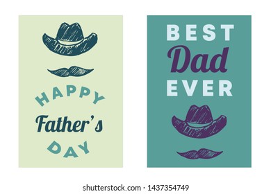 Vector Illustration Set or Collection for Happy Father's Day with Man Hat and Mustache. Graphic Design for Poster, Card, Background, Shirt and More.