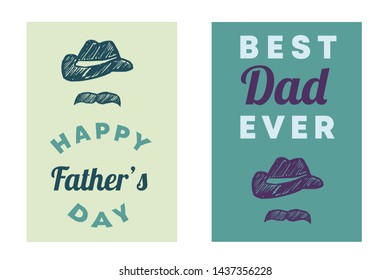 Vector Illustration Set or Collection for Happy Father's Day with Man Hat and Mustache. Graphic Design for Poster, Card, Background, Shirt and More.