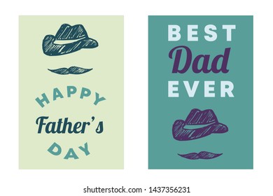 Vector Illustration Set or Collection for Happy Father's Day with Man Hat and Mustache. Graphic Design for Poster, Card, Background, Shirt and More.