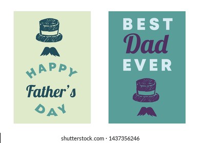 Vector Illustration Set or Collection for Happy Father's Day with Man Hat and Mustache. Graphic Design for Poster, Card, Background, Shirt and More.