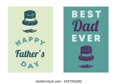 Vector Illustration Set or Collection for Happy Father's Day with Man Hat and Mustache. Graphic Design for Poster, Card, Background, Shirt and More.