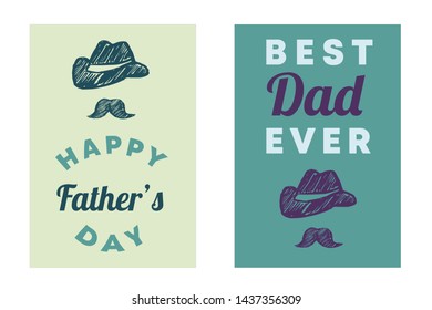 Vector Illustration Set or Collection for Happy Father's Day with Man Hat and Mustache. Graphic Design for Poster, Card, Background, Shirt and More.