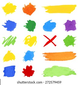 vector illustration of set of color brushstrokes on white