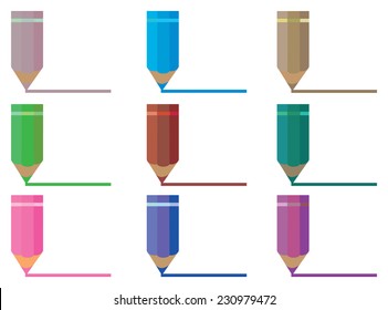 Vector illustration set of color pencils with a straight line at tip isolated on white background