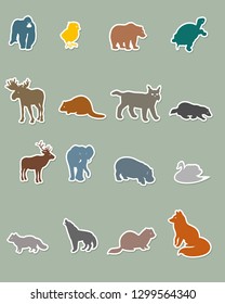 Vector illustration of a set of colored animal silhouettes