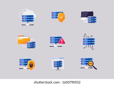 Vector illustration of a set of colored data center icons
