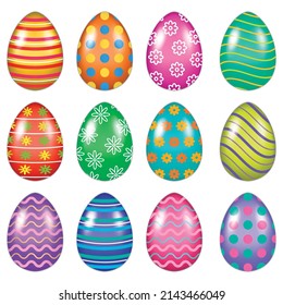 
Vector illustration of a set of colored eggs. Spring holiday, Easter.