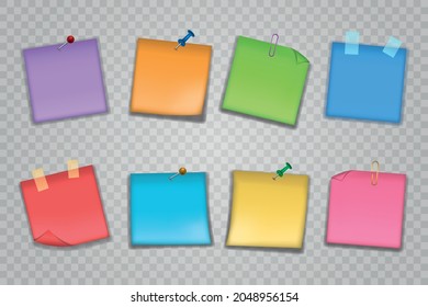Vector illustration of a set of colored notes on a transparent background.