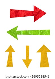 Ilustração vetorial de um conjunto de setas cortadas de papel colorido. Design de estilo de papel moderno perfeito para infográficos, web design, apresentações e conceitos de direção criativa