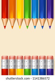 vector illustration of set of colored pencils top and bottom with space for writing in the middle
