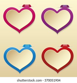 Vector illustration. Set of colored price tags in the form of heart.  The February sale.