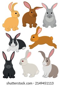 Vector illustration of a set of colored rabbits.