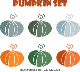 vector illustration set of colored stylized pumpkins