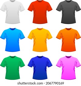 Ilustración vectorial de un conjunto de camisetas de colores.